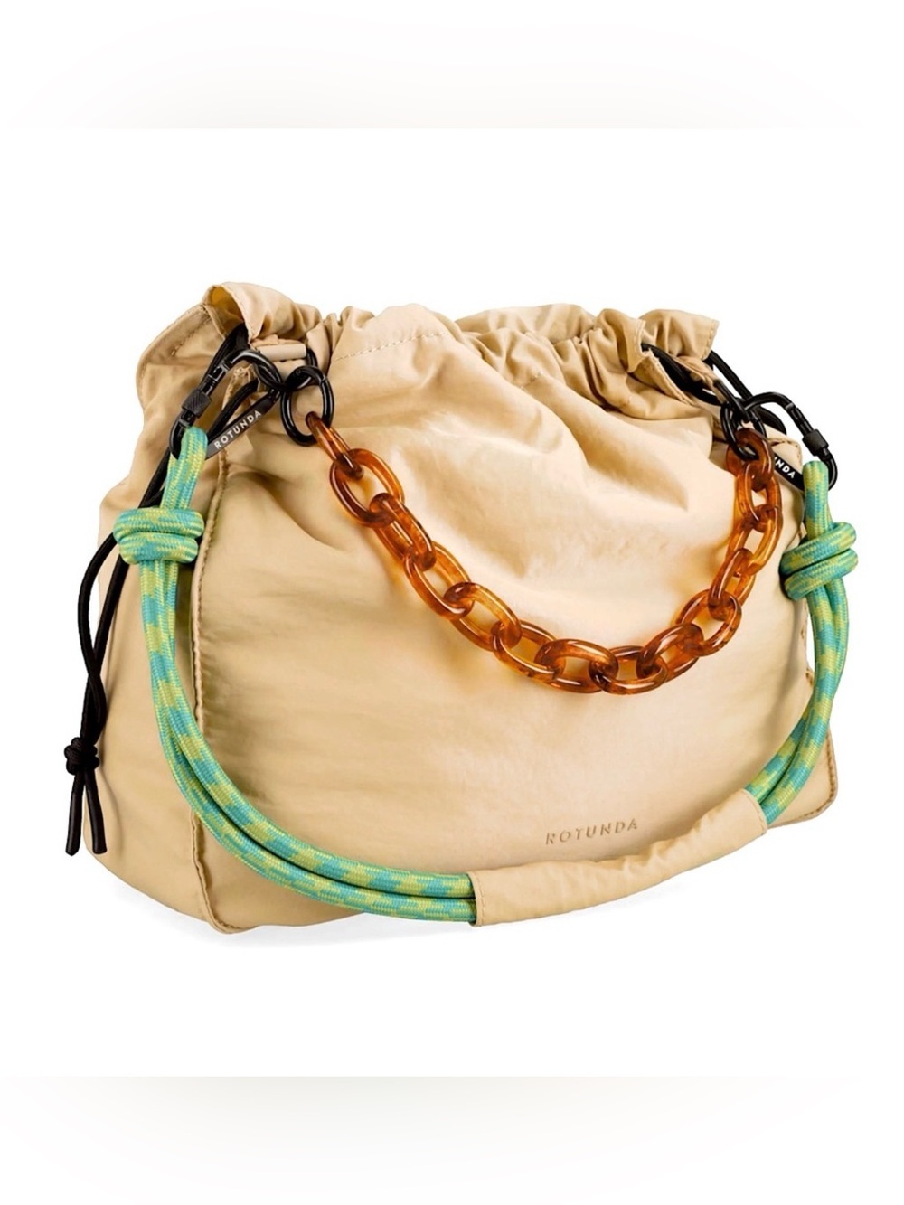 Rotunda Sant Hobo Bag – Beige/Cream with Turquoise Paracord & Acrylic Chain